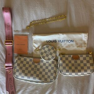 Louis Vuitton Checkered Beige and Pink Clutch Set